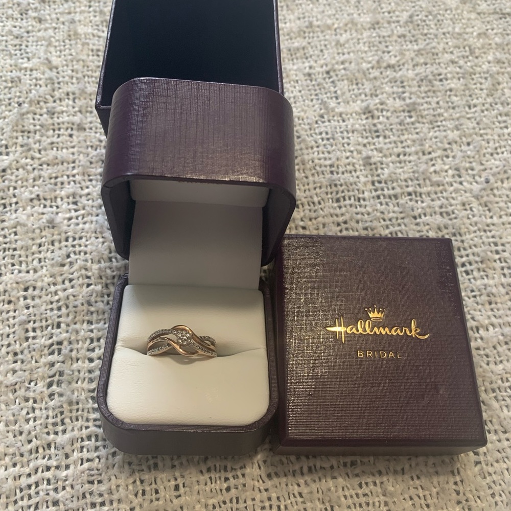 Hallmark Womens Genuine Diamond Rose Gold Silver Crossover Ring
